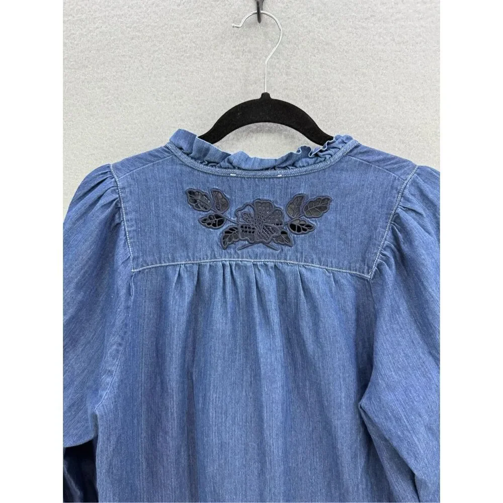 Coach Embroidered Denim Mini Shirt Dress Size 4 Made in Italy